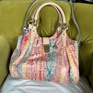 Brahmin Elisa Multicolor Snake Print Satchel